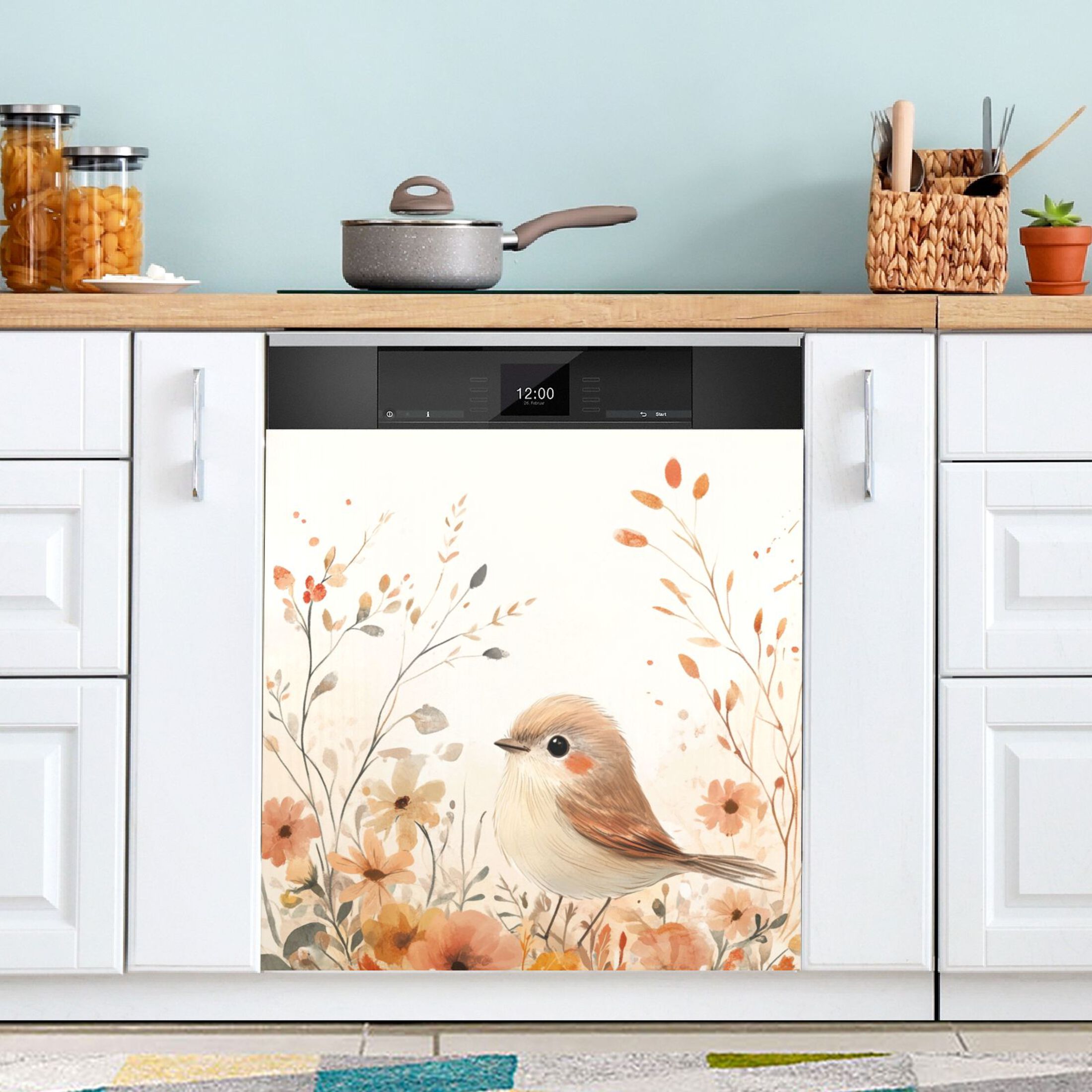 Dishwasher Magnetic Sticker 23x26 Inch Refrigerator Magnetic Sticker Washing Machine Magnetic Sticker Kitchen Panel Magnetic Sticker Home Decor Pretty Orange Bird