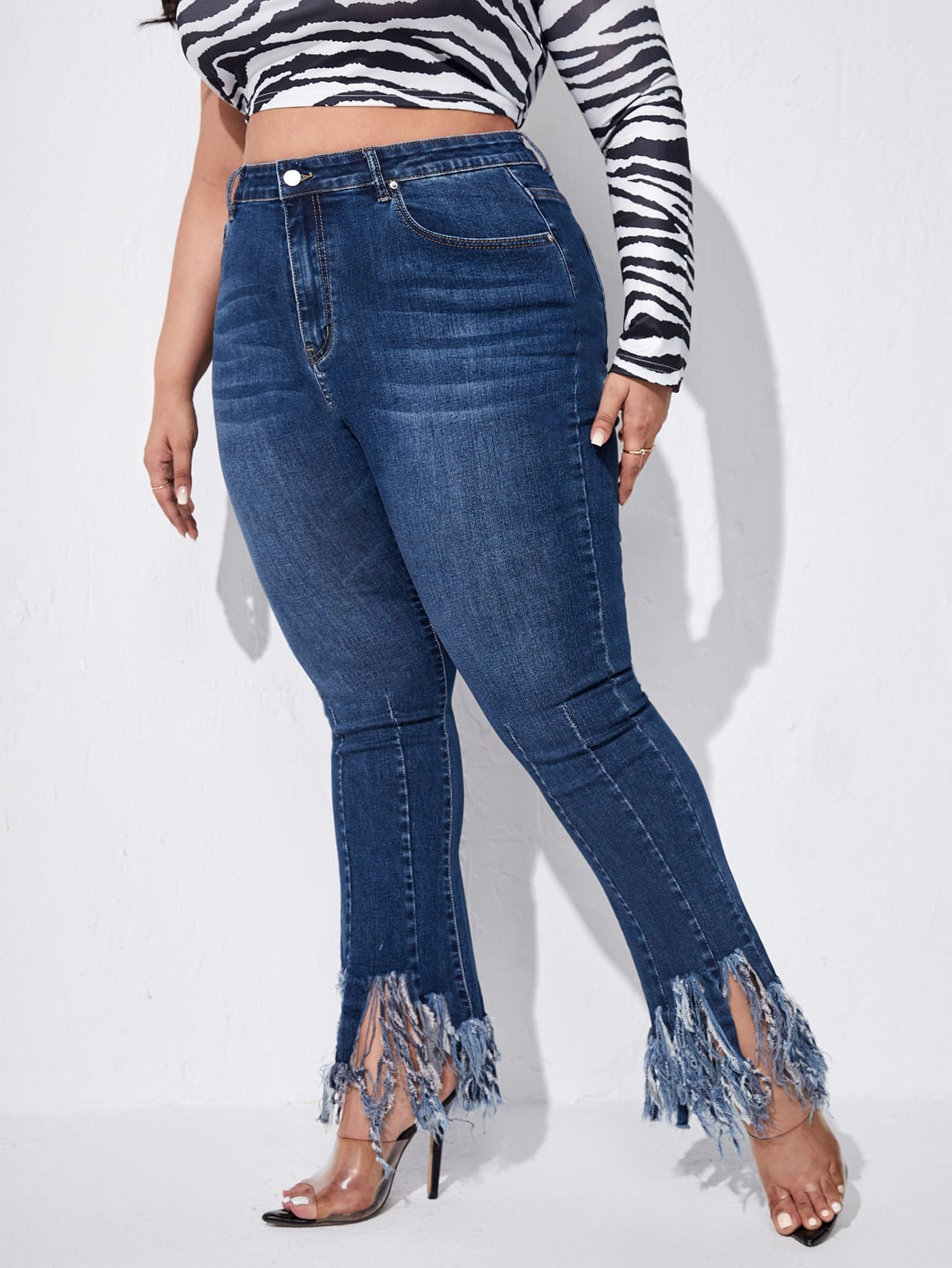 Women's Plus Fringe Trim Asymmetrical 