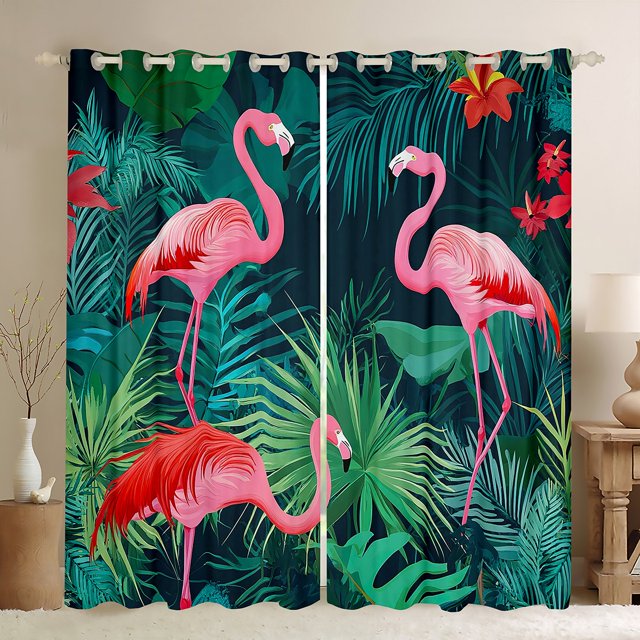 Erosebridal Rideaux Flamant Rose Lot de 2 (38x45), Feuilles de Palmier Tropicales Rideaux Occultants 30 %-50 %
