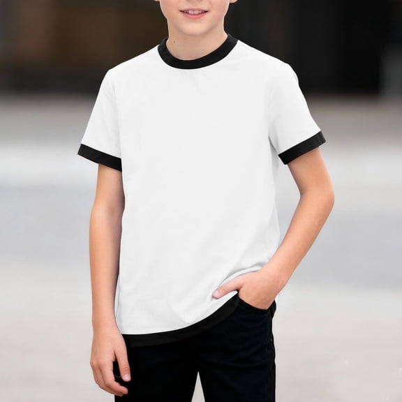 ITSAME Boys T-Shirt, Cotton Breathable Round Neck Active Fit Summer Casual Comfortable Short Sleeve Tees White 9T