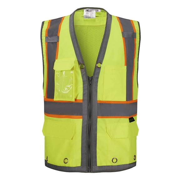 3C Products ANSI/ISEA 107-2015 Class 2 Safety Green Solid Front, Mesh Back Surveyor Safety Vest w/ Tablet-Pockets, Mic Tabs and Pen Holder - SV2700-2XL