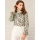 thumbnail image 3 of INSPIRE CHIC Blusa con cuello en V y lazo floral para mujer, camisa de manga larga con volantes y trompeta vintage, top Blanco verde S, 3 of 6