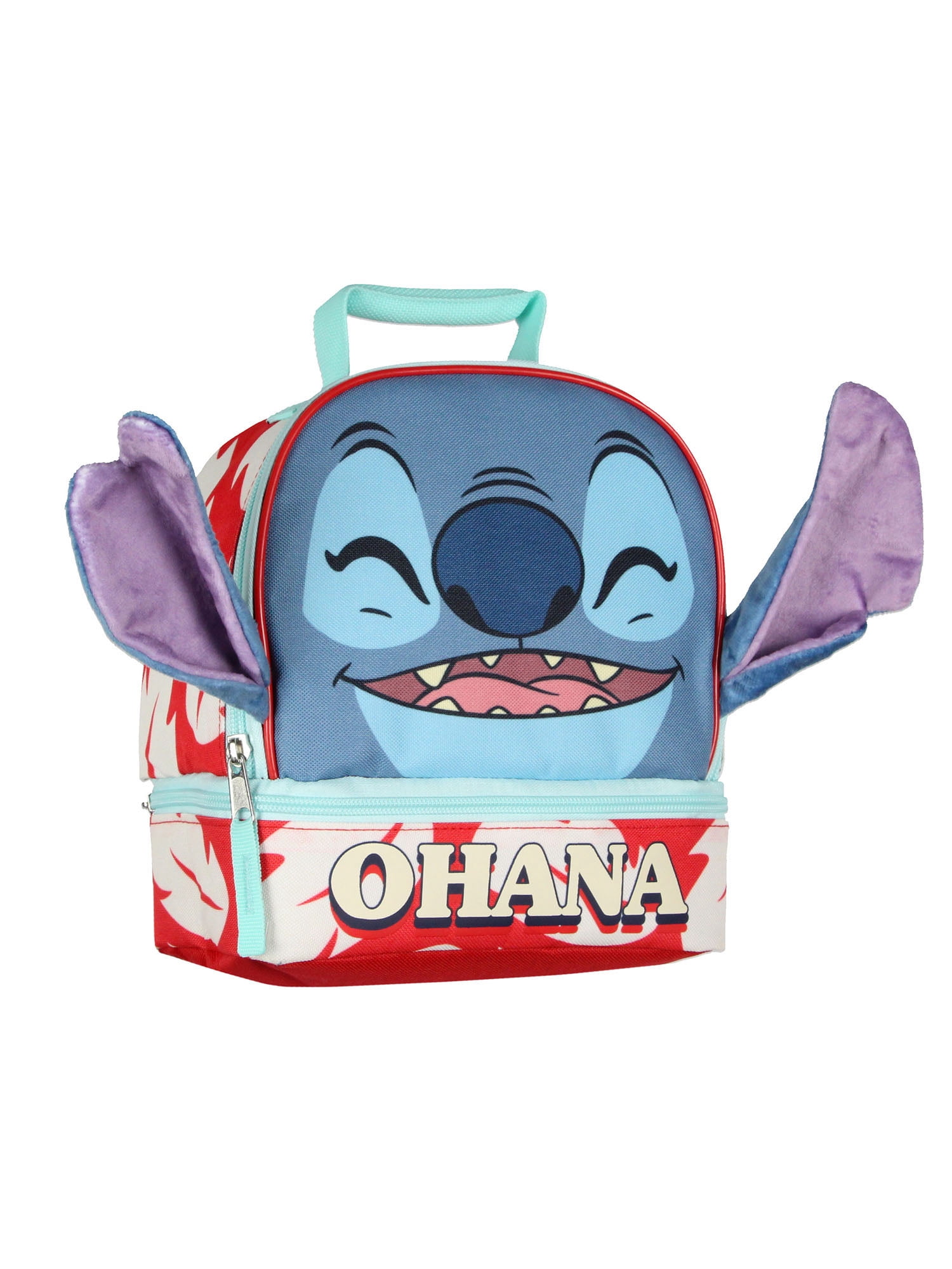 Disney Lilo and Stitch Lunch Box peek-A-Boo 3D Velvet Ears Ohana Dual-Compartment Insulated Lunch Bag 10"