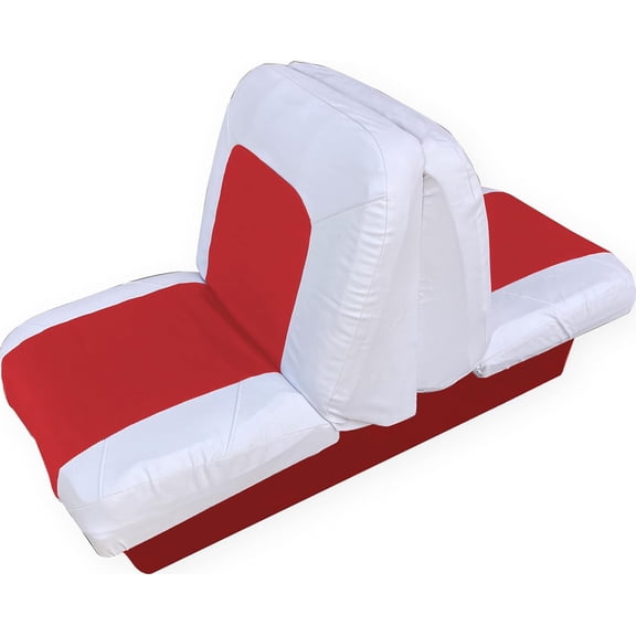 Marine Boat Seat Cover Replacements: White & Red Vinyl Upholstery for Back-to-Back Lounge Bench Seats