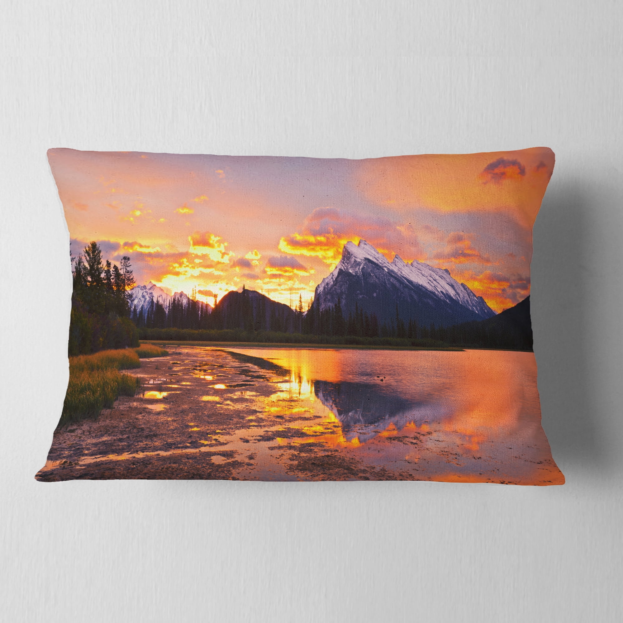 Designart Sunset Above Vermilion Lakes - Landscape Photography Throw Pillow - 12x20