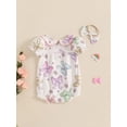 thumbnail image 6 of Suealasg Baby Girls Rompers Bowknot Print Doll Collar Short Sleeve Infant Bodysuits Jumpsuits with Headband, 6 of 9