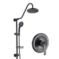 JERFIT Oil Rubbed Bronze 8 Inch Rainfall Shower Combo Set, Wall Mounted Dual Shower Head System with Handheld, 5 Spray Modes, Rough-in Valve, Stainless Steel