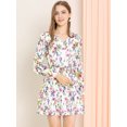 thumbnail image 3 of Allegra K Vestido Floral Con Cinturón Dobladillo Con Volantes Cuello V Manga Larga Para Mujer Blanco S Unique Bargains ajustado, 3 of 7