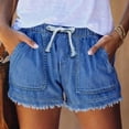 thumbnail image 5 of Nestiefly Womens Lightweight Shorts Casual Baggy Trendy Hot Pants Elastic Waist Drawstring Comfy Shorts with Pockets Dark Blue M, 5 of 8