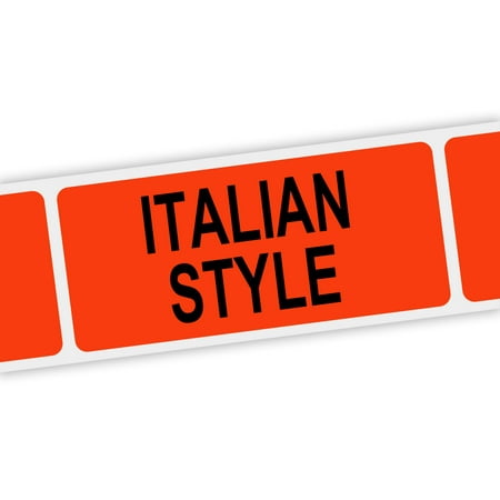Specialty Printing Italian Style Grabber Label Dayglo Red with Black Print, 1.375" x 3/4" | 1000/Roll