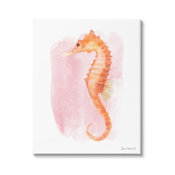 Stupell Industries Gentle Orange Seahorse Speckled Pink Watercolor Detail Painting Gallery Wrapped Canvas Print Wall Art, Design by Diane Neukirch