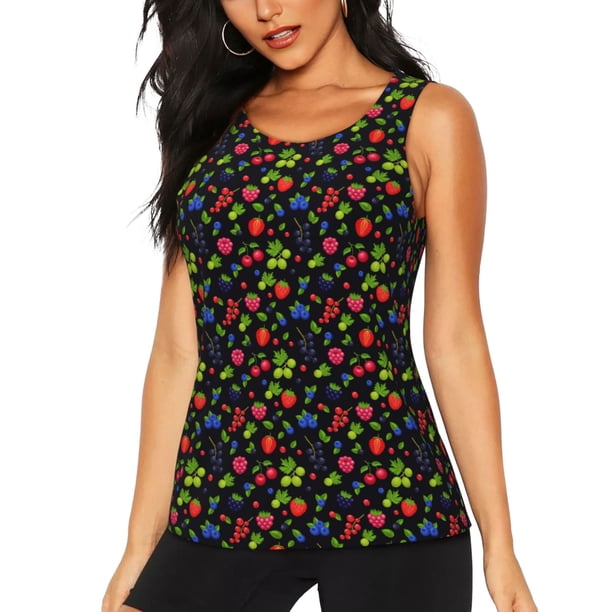 Fotbe Berries Blusas Sin Mangas para Mujer – Estilo Casual, Corte Suelto, Slim-Fit, Cuello Redondo Deportivo, Tops de Verano para Gimnasio y Yoga-Small