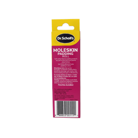 6 Pack - Dr. Scholl's Moleskin Padding ROLL, 1 roll // Thin, Flexible Cushioning & Pain Relief - Cut to Any Size - 24 Inches X 4 5/8 Inches