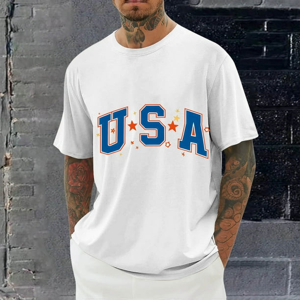 Tops para hombre, blusas y camisas de cuello redondo y manga corta para hombre, blusas casuales de moda con cuello redondo y estampado para hombre, blusas de poliéster para hombre.