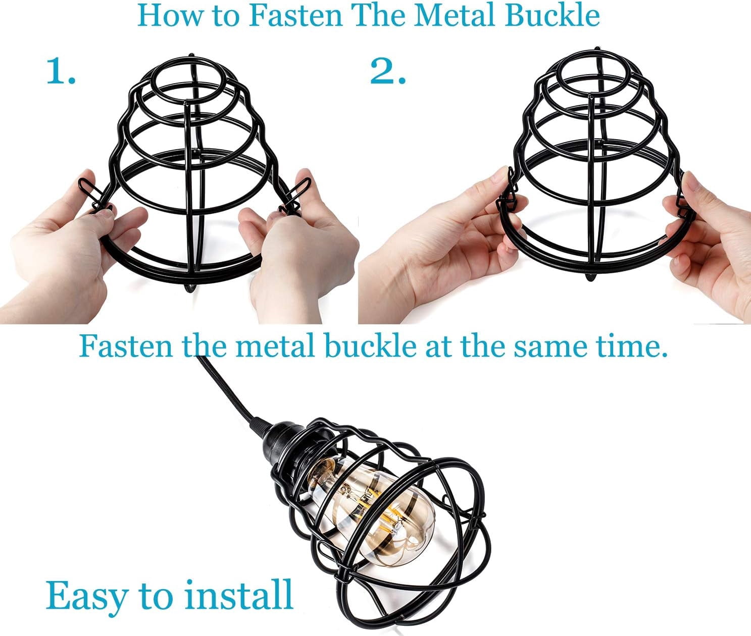 Industrial Pendant Light Adjustable Flush Mount Ceiling Lighting for Kitchen Island Living Room Bedroom Hallway Vintage Hanging Pendant Lights Fixture with Metal Cage Shade, Black