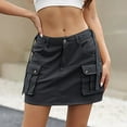 thumbnail image 2 of Women Soild Mini Cargo Skirt Low Waist Short Denim Jean Skirt, 2 of 2