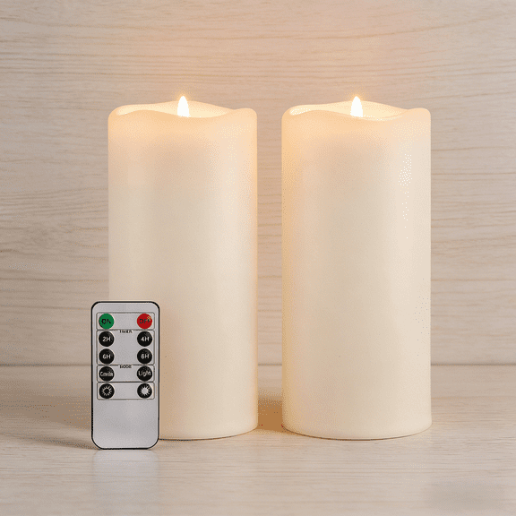 Homemory 4" x 8" Outdoor Flameless Candles, Waterproof  LED Pillar Candles with Remote. Long Lasting, Large, Set of 2