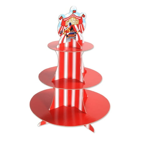 

Club Pack of 12 Red and White Circus Tent Birthday Cupcake Stand Decors 16