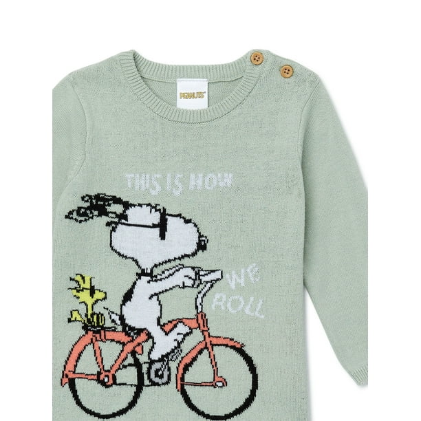 Peanuts Snoopy Woodstock Jacquard Knit Crew Sweater with Buttons at Shoulder Sizes 0 3M 24M
