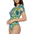 thumbnail image 2 of Haiem Tropical Floral Women's Crew Neck Short Sleeve Bodysuit Tops Stretchy Slim Basic-Small, 2 of 9