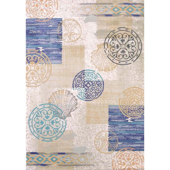 United Weavers Designer Marquee Area Rugs - 597-11517 Contemporary Natural Boxes Circles Seashells Diamonds Rug