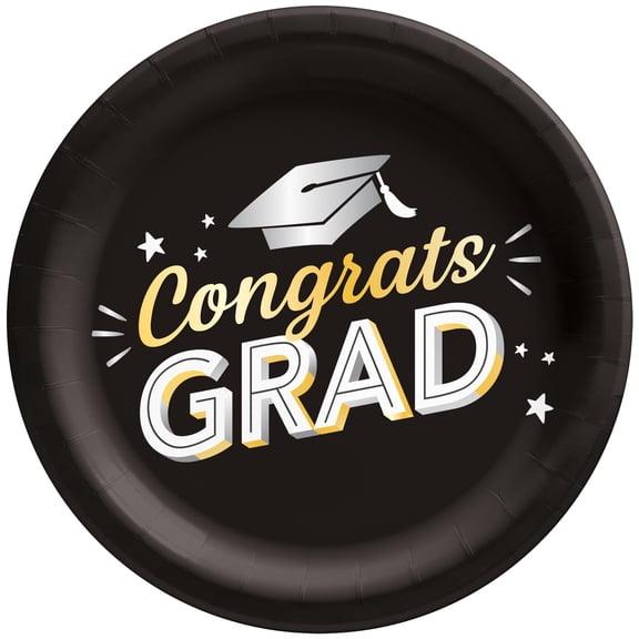 Amscan Congrats Grad 8.5" Paper Plates – 24 Count Graduation Party Supplies