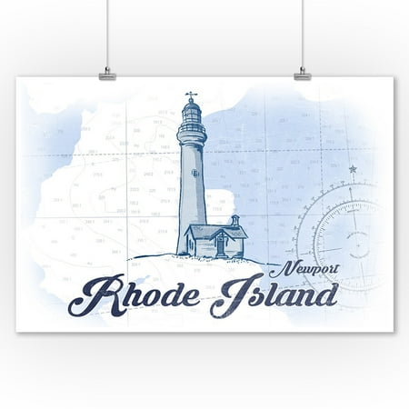 - Newport, Rhode Island - Lighthouse - Blue - Coastal Icon - Lantern Press Artwork (9x12 Art Print, Wall Decor Travel Poster)