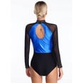 thumbnail image 2 of Yruioon Women's Gymnastics Leotards Color Block Sparkle Rhinestones Bodysuit for Dance Figure Skating Royal Blue S, 2 of 8