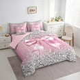 thumbnail image 3 of Manfei Princess Bow-tie Bedding Comforter Set 7 Pieces, Bling Diamond Full Bedding Set, Pink Chic Ribbon Fitted Sheet Flat Sheet, Microfiber Room Decorative, 3 of 7