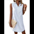 thumbnail image 3 of Vestidos de Verano para Mujer, Cuello en V, Sin Mangas, A Rayas, con Botones, Minivestido Informal Azul XXL, 3 of 8