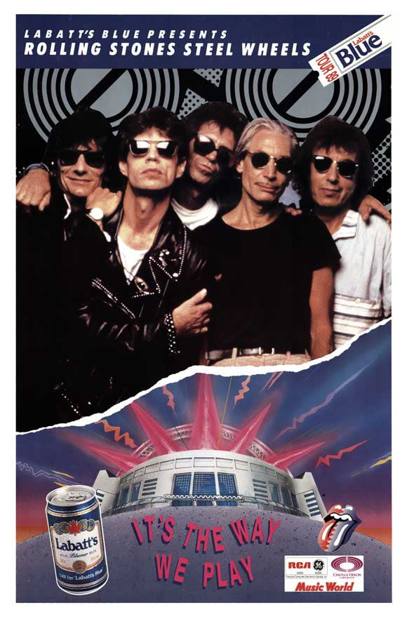 Rolling Stones Budweiser Steel Wheels North American Tour Poster 1989 Vintage