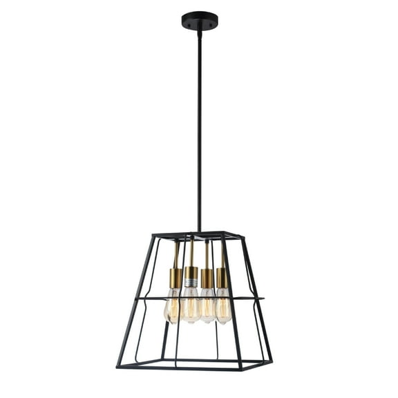 CHLOE Lighting IRONCLAD Industrial 4 Light Matt Black and Gold Trapezoid Ceiling Pendant 15" Wide