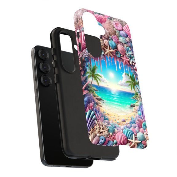 For Samsung Galaxy S24, Dual-Layer, Seashells Beach Print, USA