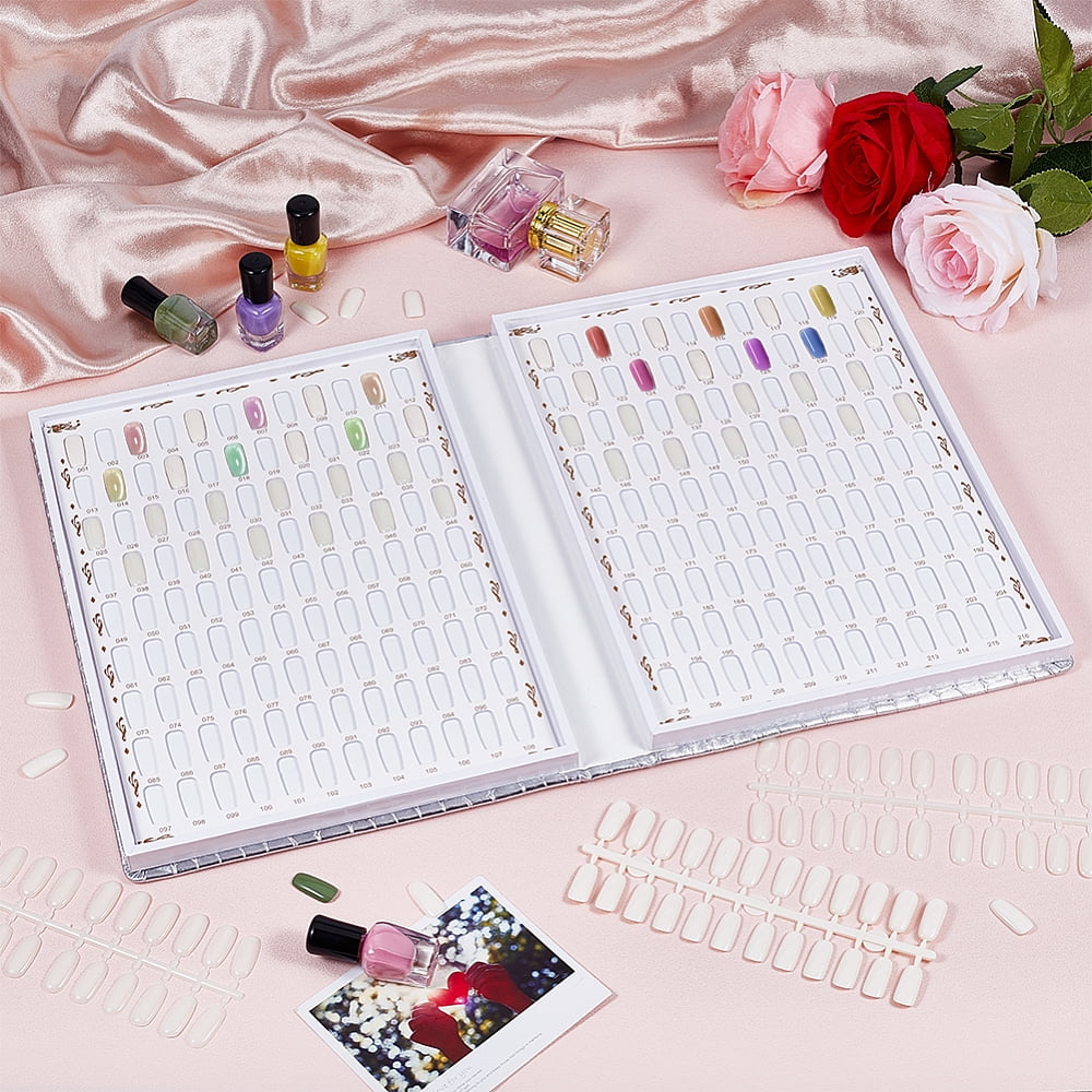2 sets 2 styles Plastic False Nail Nail Art Decoration Accessories 1pc PU Leather & Wood & Plastic color Card box Silver Nail: 170~183x60~60x2~3mm 1 set/style