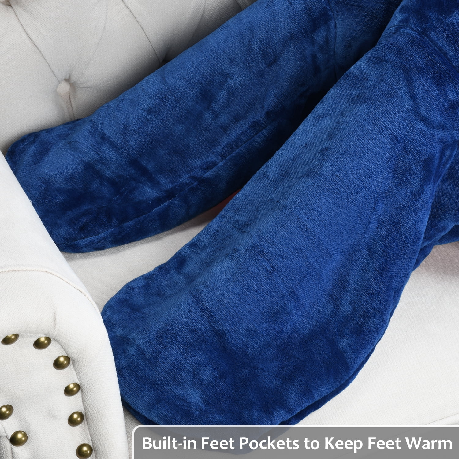 Catalonia Sherpa Wearable Blanket with Sleeves & Foot Pockets for Adult Women Men, Comfy Snuggle Wrap Sleeved Throw Blanket Robe, Gift Idea, Blue, 75" x 53"