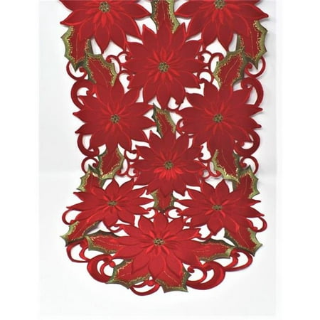 

Sinobrite H9251-16x45 16 x 45 in. All Red Poinsettia with Green Leaves & Gold Trim Table Runner