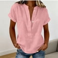 thumbnail image 2 of GUACER Womens Short Sleeve Cotton Linen Shirts Button Down V Neck Blouses Loose Fit Casual Summer Tunic Tops, 2 of 6