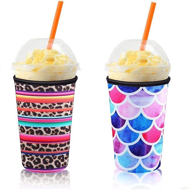 2 estuches de café helado reutilizables - Estuche aislado para bebidas frías, estuche de café para bebidas de té con leche (grande)