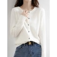 thumbnail image 6 of Womens Long Sleeve Button Up Knit Cardigan Light-Bodied 2026 Crewneck Button Down Sweaters for Women Milky White M, 6 of 7
