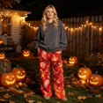 thumbnail image 4 of Red Fall, Autumn, & Halloween Themed Pajama Pants Stretchy, Soft Fabric, Loose Fit, Elastic Waist, Lounge Bottoms, Comfy Sleepwear, Cute Design M, 4 of 6