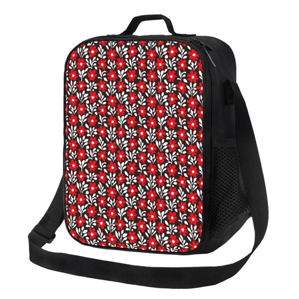 Fotbe Red Floral Lonchera Bolsa de Almuerzo para Hombres y Mujeres, Lonchera de Gran Capacidad, Bolsa de Almuerzo Reutilizable, Bolsa Térmica Aislante