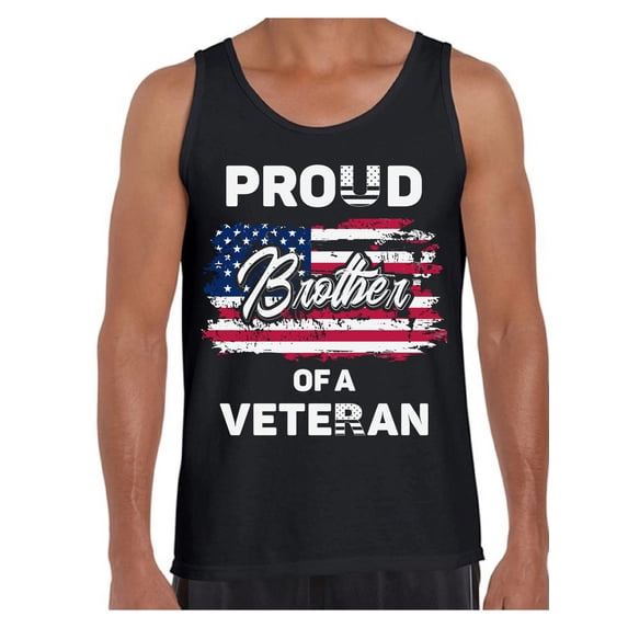 Awkward Styles Proud Brother of a Veteran Men Tank Top USA Gifts Patriotic Brother Shirt One Nation American Flag Tank for Brother Independence Day Pro America Brother Top Proud American