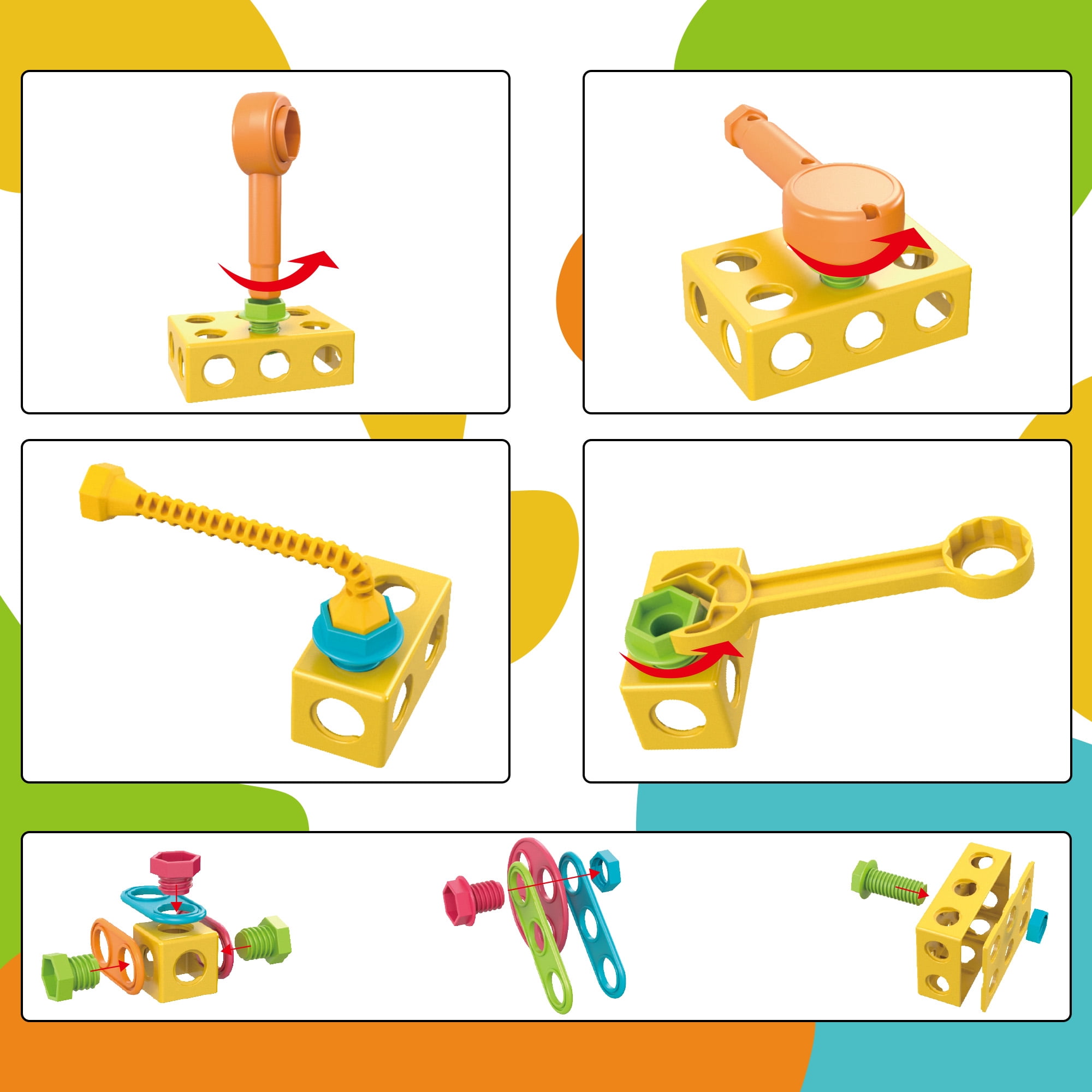 PicassoTiles 115PCS Building Blocks Set, STEM Educational Construction & Engineering Toy Kit with IdeaBook, Clickable Ratchet, Sensory Play for Kids 3+