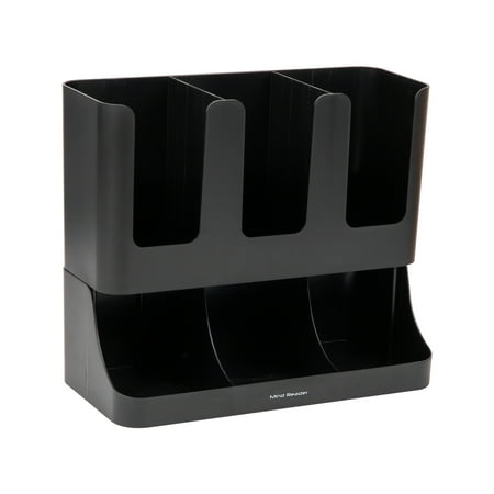 Mind Reader - Cup and Condiment Station, Countertop Organizer, Coffee Bar, Kitchen, Stirrers, 13"L x 6.4"W x 11.5"H - Black