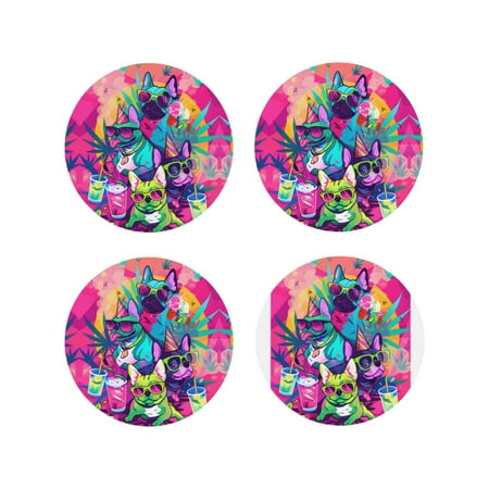 

Leather Coasters Set of 4 - French Bulldog Cool No.113 Lightweight Non-Slip Drink Coasters for Desk Anti-Scalding Desk Cup Coasters for Office Table Decor Round Shape