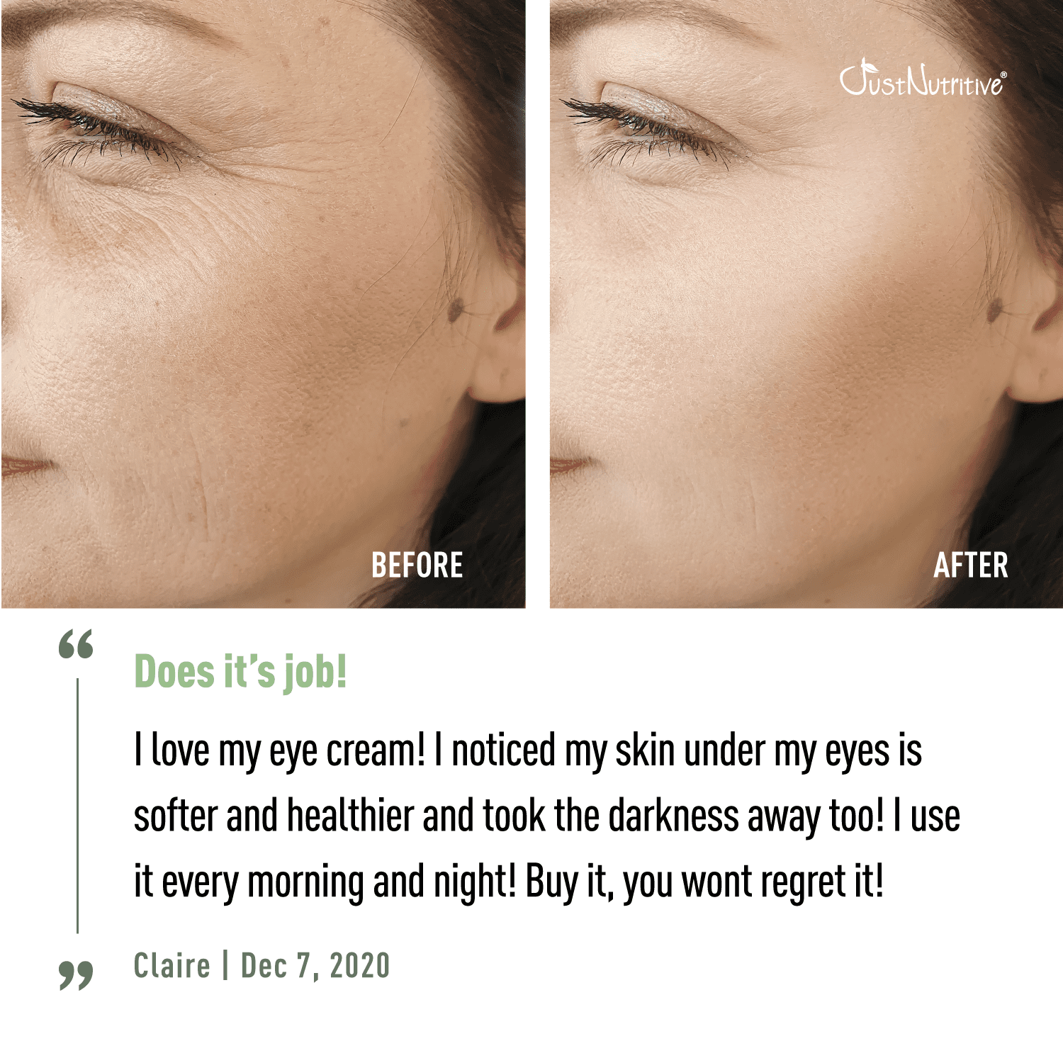Just Nutritive Anti-Aging Eye Cream for Wrinkles, Puffy Eyes, Fine Lines, All Skin Types, 2oz