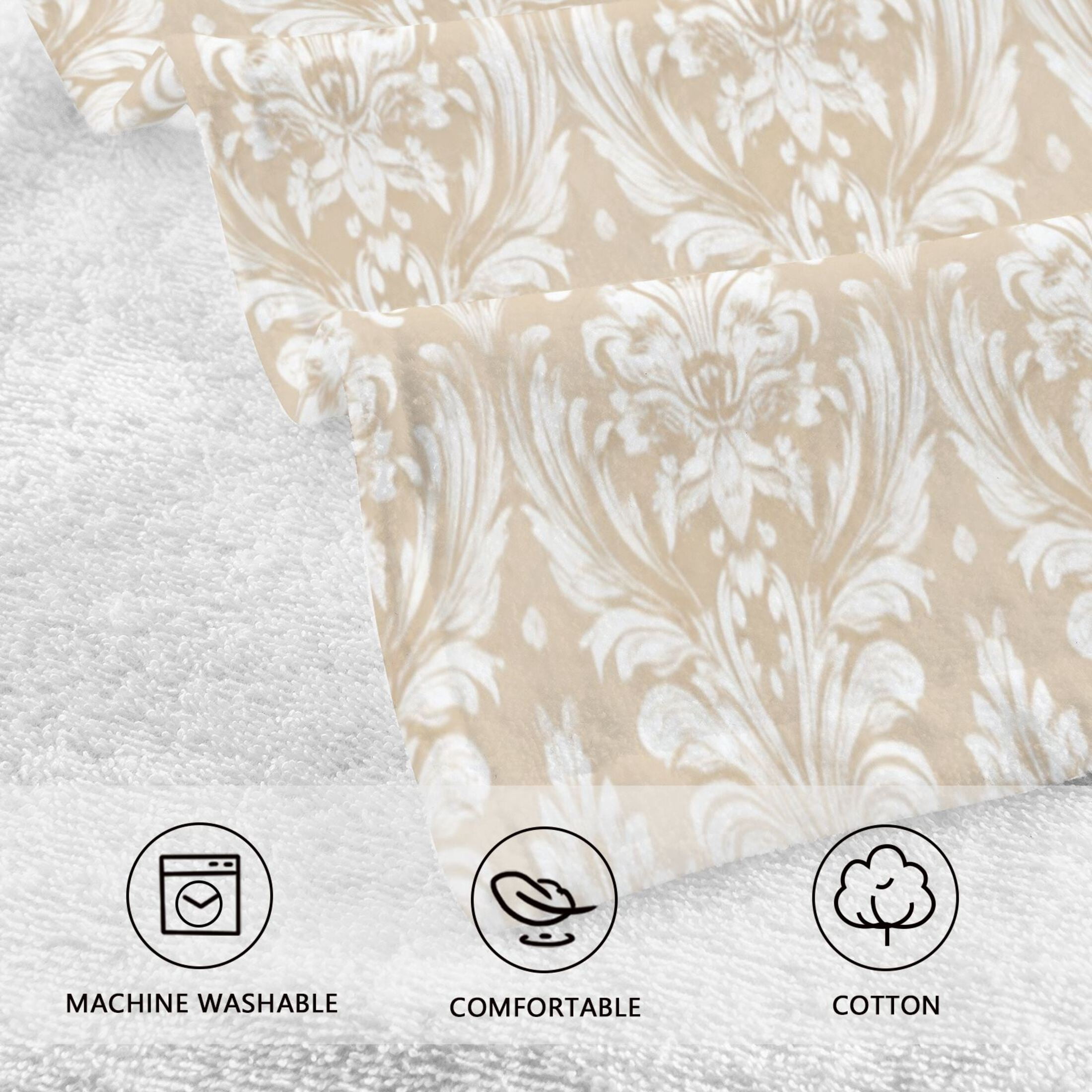 2 Pieces of Cotton Towel Face Towel Set Hand Towel Bath Towel Cotton Bath Towel Sets Cream Damask Timeless Motif