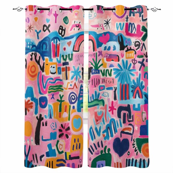 Colorful Abstract Blackout Curtains for Bedroom/Living Room, Thermal Insulated Kitchen Curtains, Modern Artwork Oil Painted Grommet Darkening Window Treatment Drapes 27.5"x39"x2