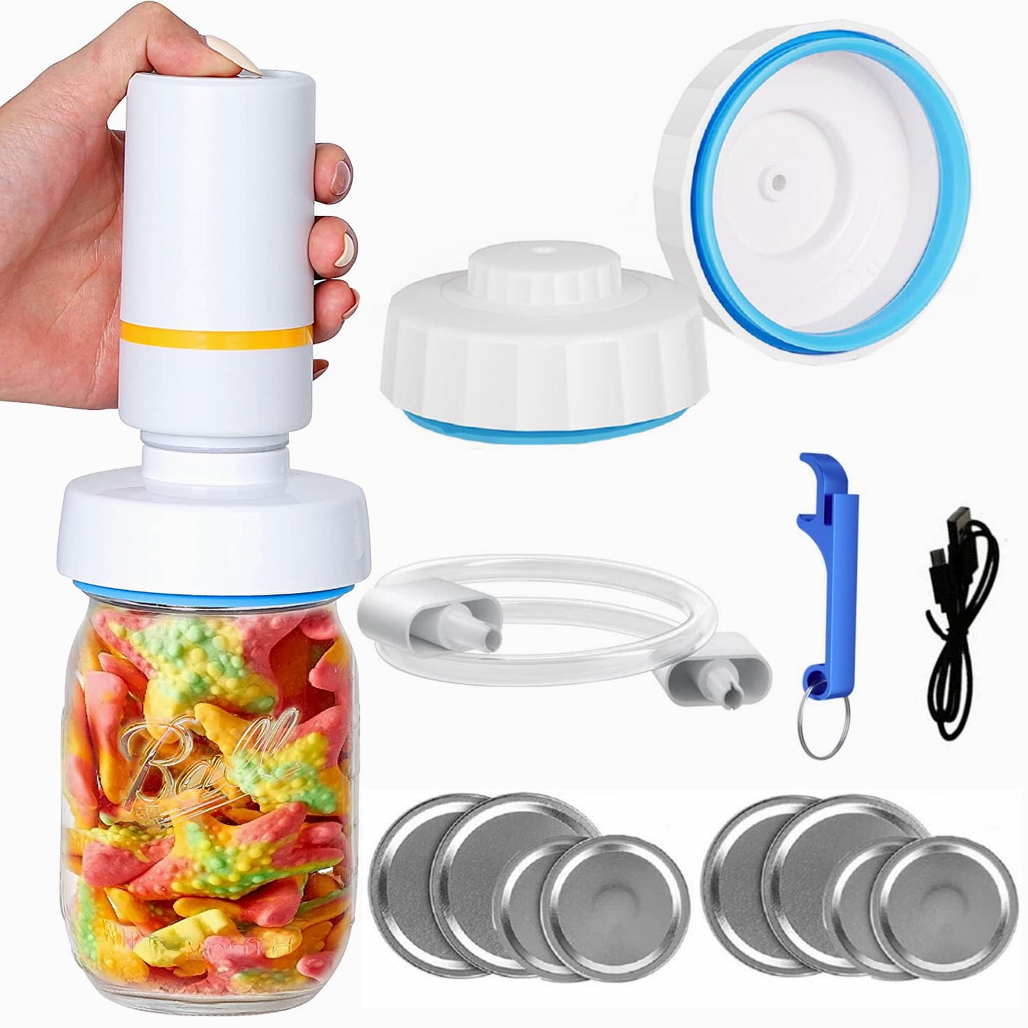 13 Pack Electric Mason Jar Vacuum Sealer and Accessory Hose Compatible