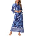 thumbnail image 2 of INSPIRE CHIC Vestido Maxi de Playa Floral Boho con Cuello en V y Mangas 3/4 con Bolsillos y Abertura Lateral S Azul Oscuro, 2 of 6